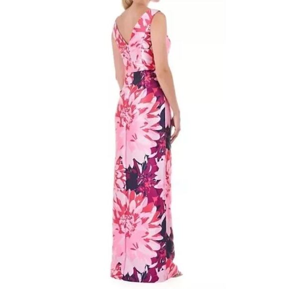 Kay Unger Pink Floral Satin Gown NWT |Sleeveless Maxi Dress Size 4 - Picture 2 of 5